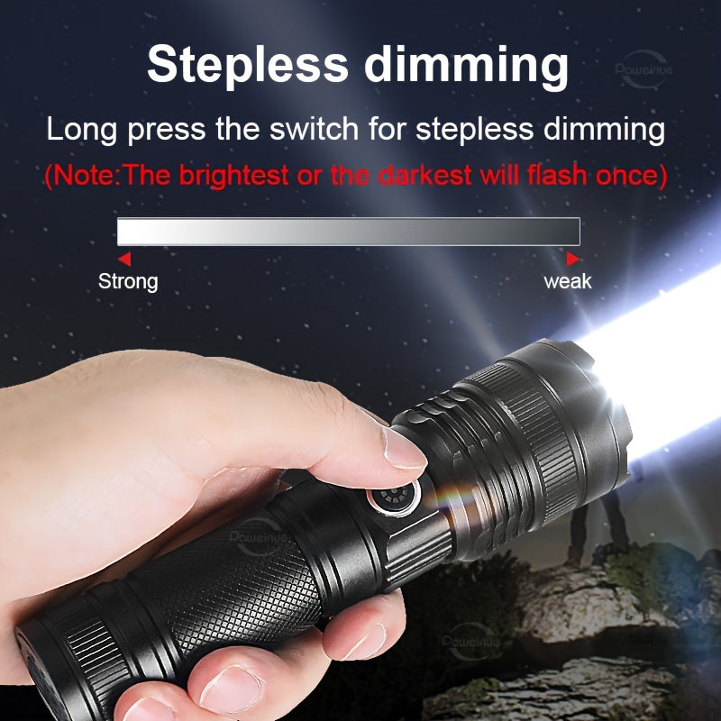 30W LED Tactical Flashlight with USB Rechargeable & Waterproof Aluminum Alloy, Long-Range Zoom, Built-in 2600mAh Battery