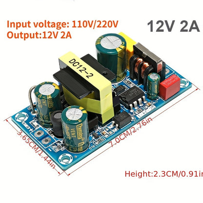 High-power switching power supply module with AC220V input and DC5V12V output options, with built-in boards available in various current capacities.