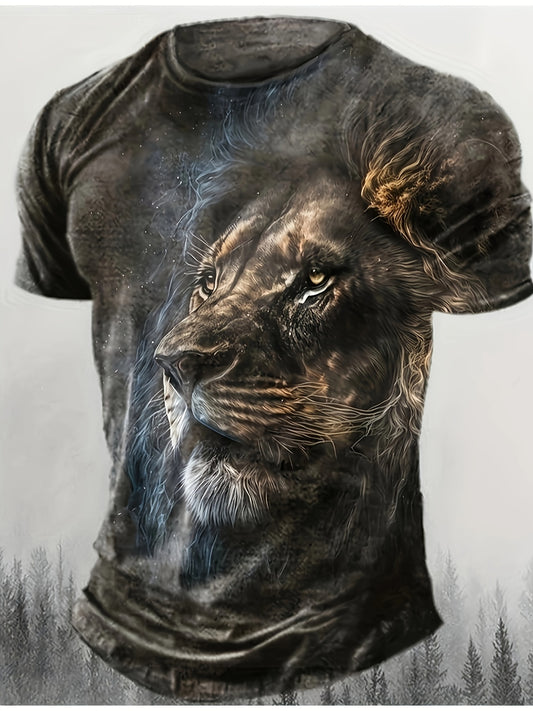 3D Lion Print Plus Size T-shirt for Men, Casual Summer Tops for Daily Life and Outdoor Sports