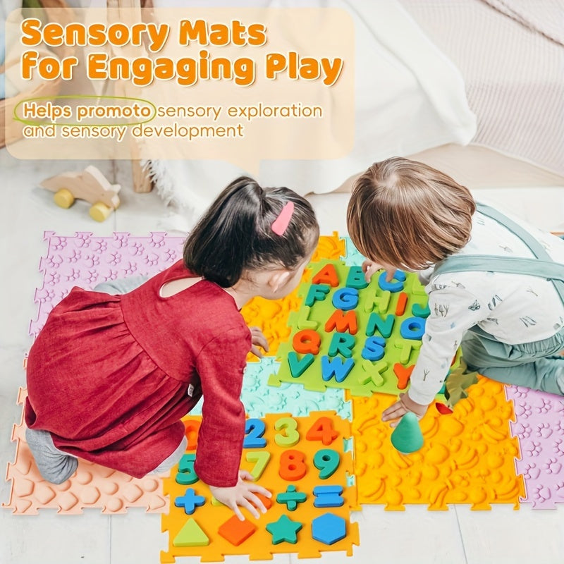 Set of 10 Sensory Mats: Educational Silicone Number & Alphabet Puzzle, Orthopedic Massage Mat for Children's Sensory Exploration