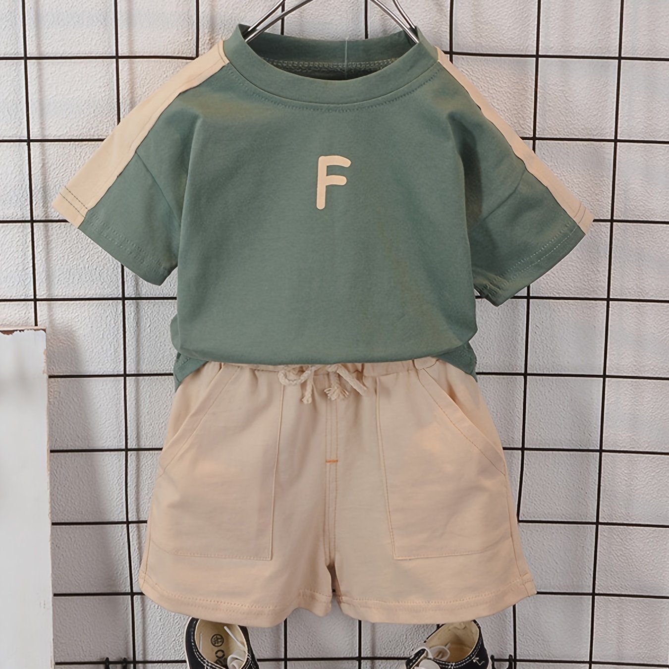 Boys' Summer Casual Outfit: Cotton T-Shirt & Shorts with Letter Print, Machine Washable, Leisure Style, Suitable for Outdoor Activities