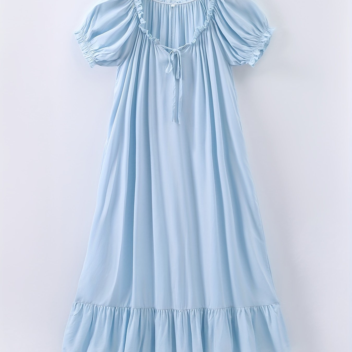 Princess nightdress with lace trim and V neck ruffle hem. Cute sleep dress for women.