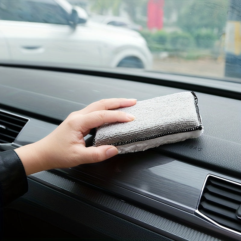 Microfiber Cleaning Sponge for Precision Cleaning - Dual Sided and Long-Lasting for Detailing Cars, Faux Leather, and Kitchen Surfaces - Stylish Gray with Black Trim - Versatile Cleaning Tool