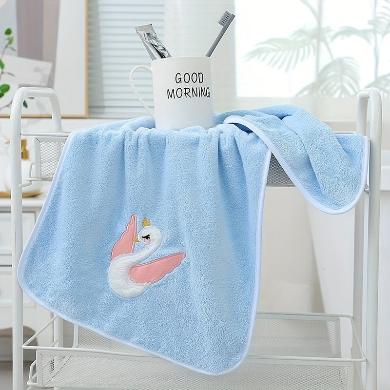 A 75*35cm Cartoon Swan Kid's Bath Towel with premium softness, absorbency, and quick-drying capability, ideal for use in the bathroom or at home.