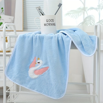 A 75*35cm Cartoon Swan Kid's Bath Towel with premium softness, absorbency, and quick-drying capability, ideal for use in the bathroom or at home.