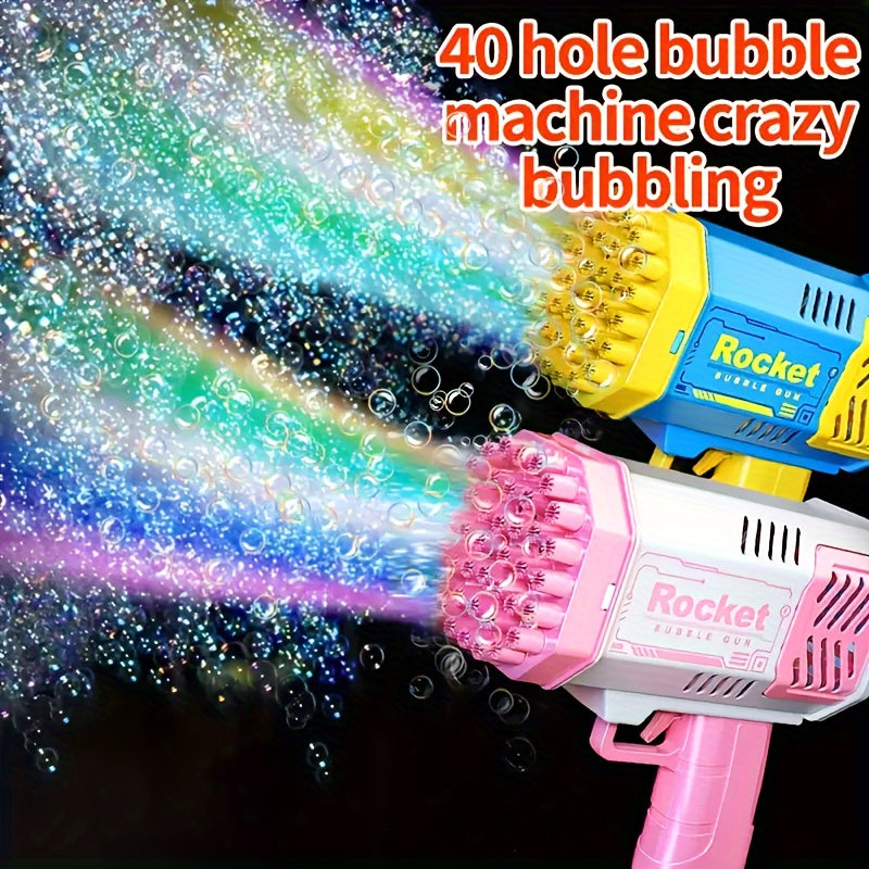 Fei Rui 40-Hole Electric Bubble Gun: LED Lights, Pink and Blue, Portable, Outdoor Party Toy; Bubble solution not included. Not for gifting.