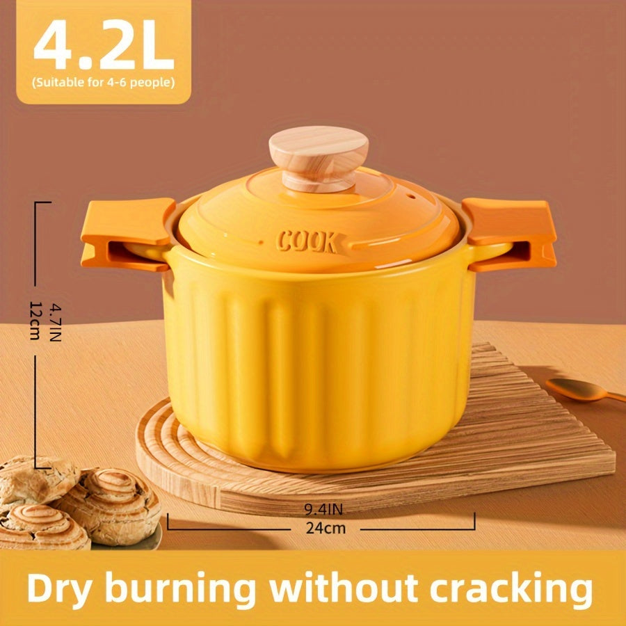 Novelty Textured Ceramic Soup Pot with Yellow Lid - Ideal for soups, stews, and porridges - Heat-resistant and non-stick cookware for home use - Versatile for use in rice cookers and warming jars.