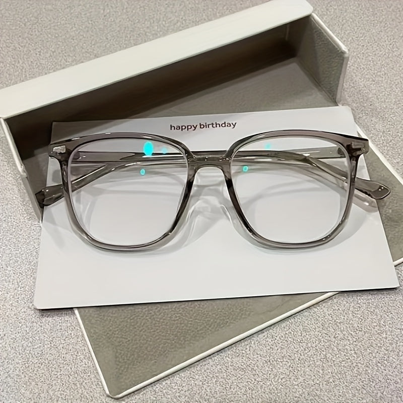 Stylish PC frame glasses with clear polycarbonate lens and gradient design, perfect for everyday wear for both men and women.