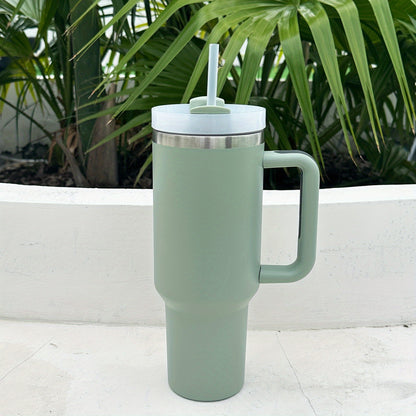 1 40oz Stainless Steel Double Wall Tumbler with Lid, Handle, Heavy Duty Water Bottle, Summer Drinkware & Kitchen Item.