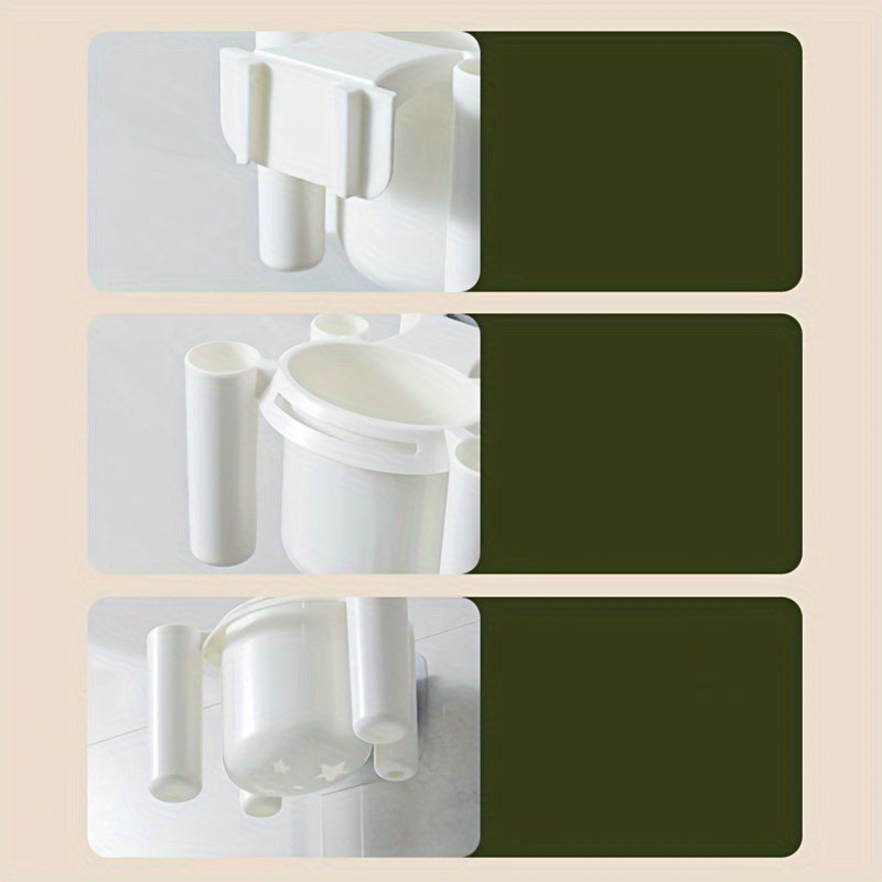 Wall-mounted toothbrush holder for bathroom storage and organization.