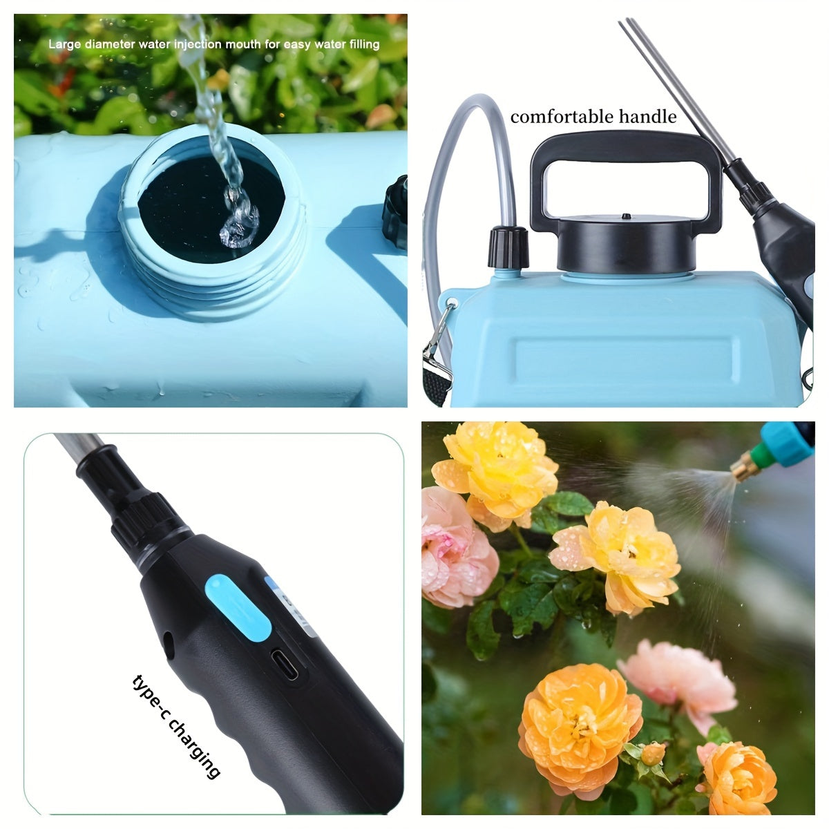 1 electric watering device for household garden tools with 8 liters capacity, including 3 nozzles.