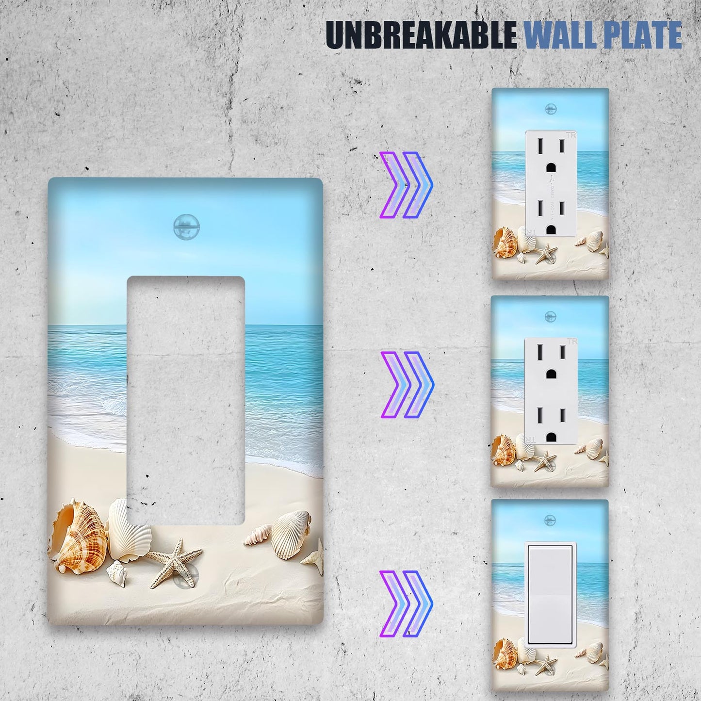 1pc Beach Ocean Theme Light Switch Cover for bedroom or bathroom. Easy to clean, no electricity required. Available in 1 or 2 gang sizes.