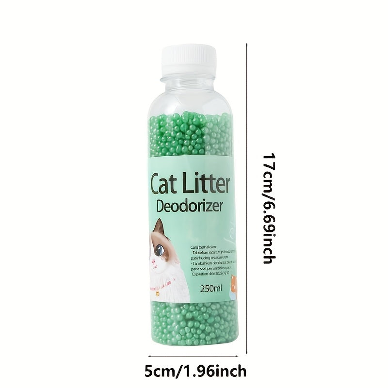 Natural plant-based cat litter deodorizer beads neutralize odors, create a fresh scent, and are pet-friendly and non-toxic.