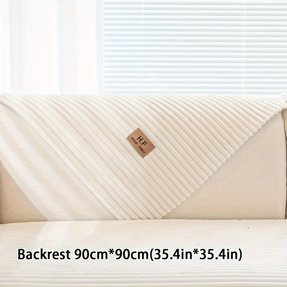 Thickened plush sofa cover with modern style to protect against dirt, slips, scratches and pets in home or office.