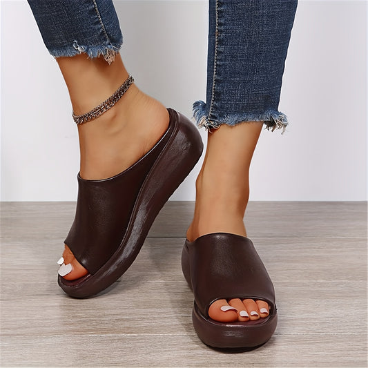 Brown pointed toe slide sandals with thick heel for moms in 2024, comfortable and breathable.