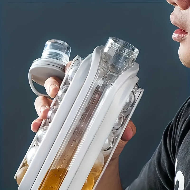 Foldable ice maker bottle with tray, high-capacity ice maker, and silicone molds for refrigerator.