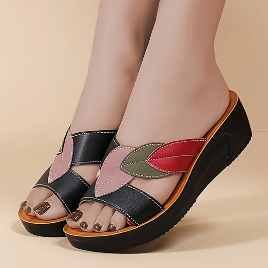 Women's casual wedge slippers with open toe, microfiber upper and PU sole for summer fashion from Quanzhou.