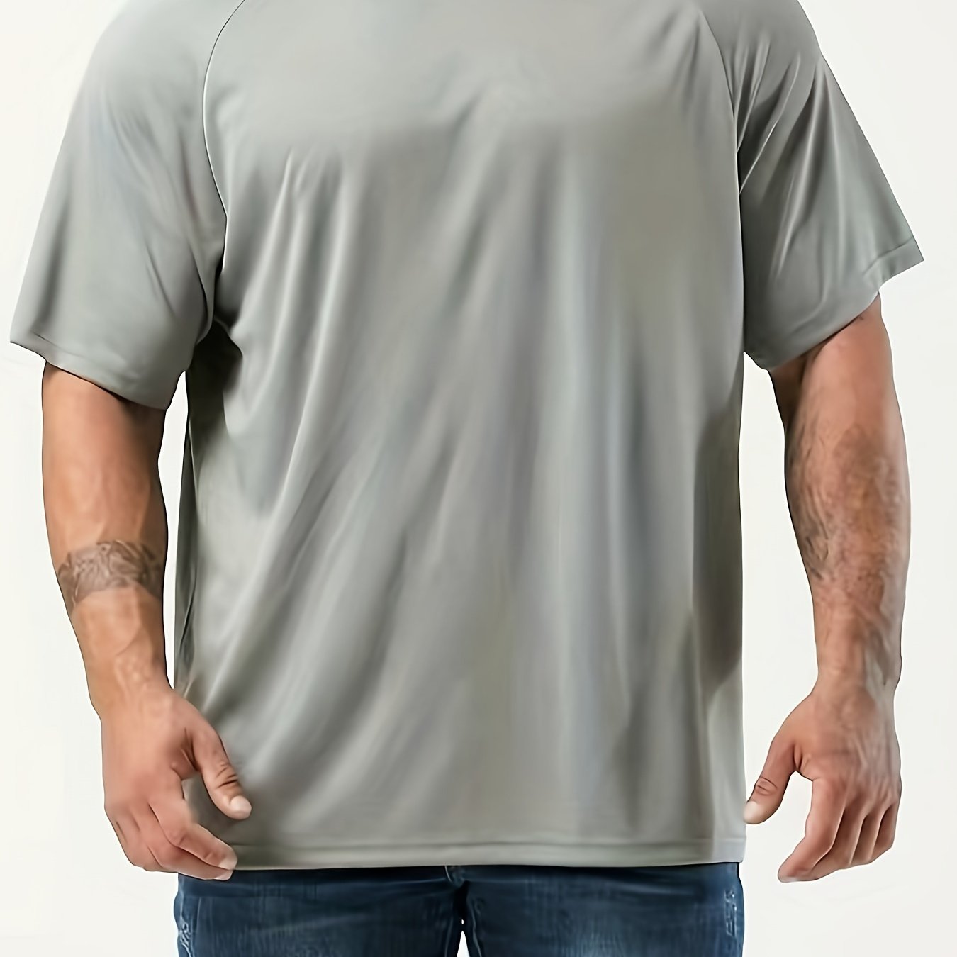 Plus-size men's moisture-wicking short-sleeve T-shirt for casual sports.