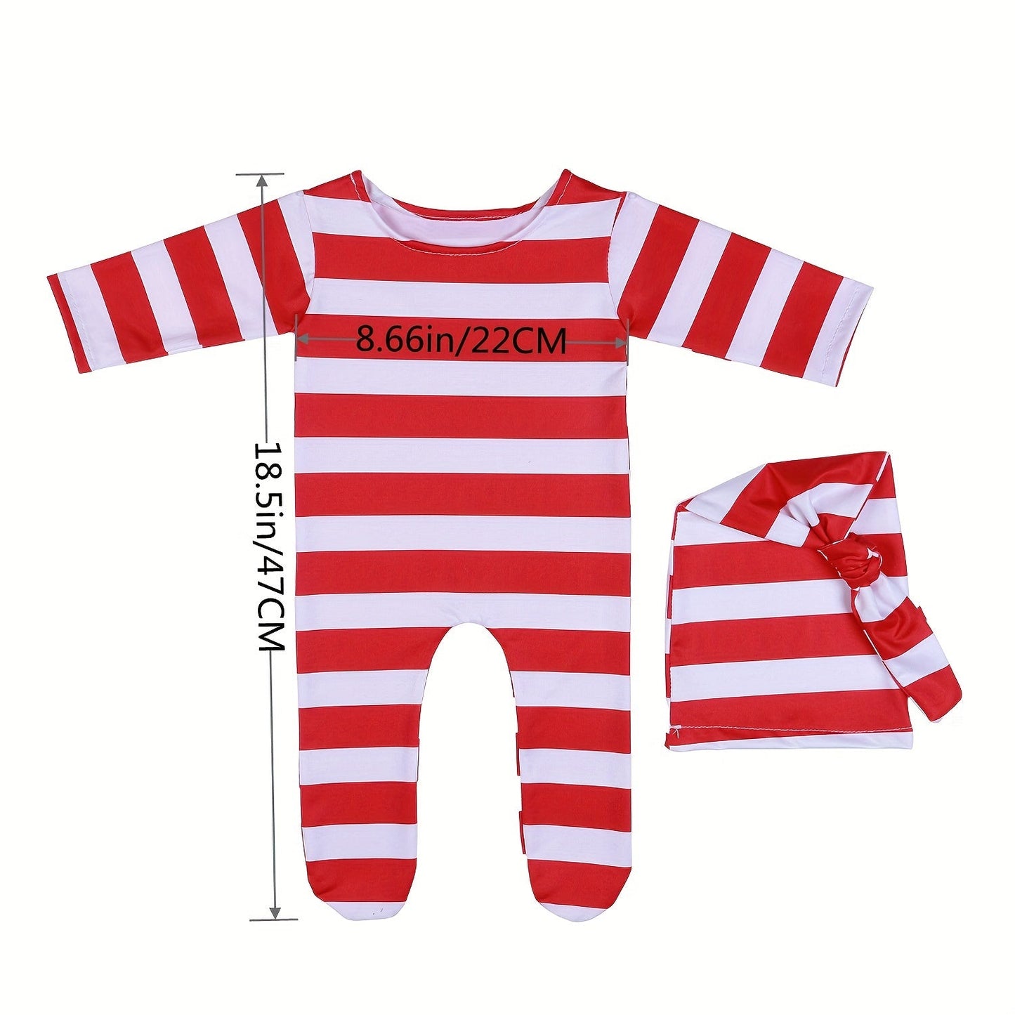 Adorable Christmas Photo Props: Striped Romper and Long-Tailed Hat Outfit - Perfect for Christmas, Halloween, and Thanksgiving; Ideal for New Year's and Valentine's Gifts