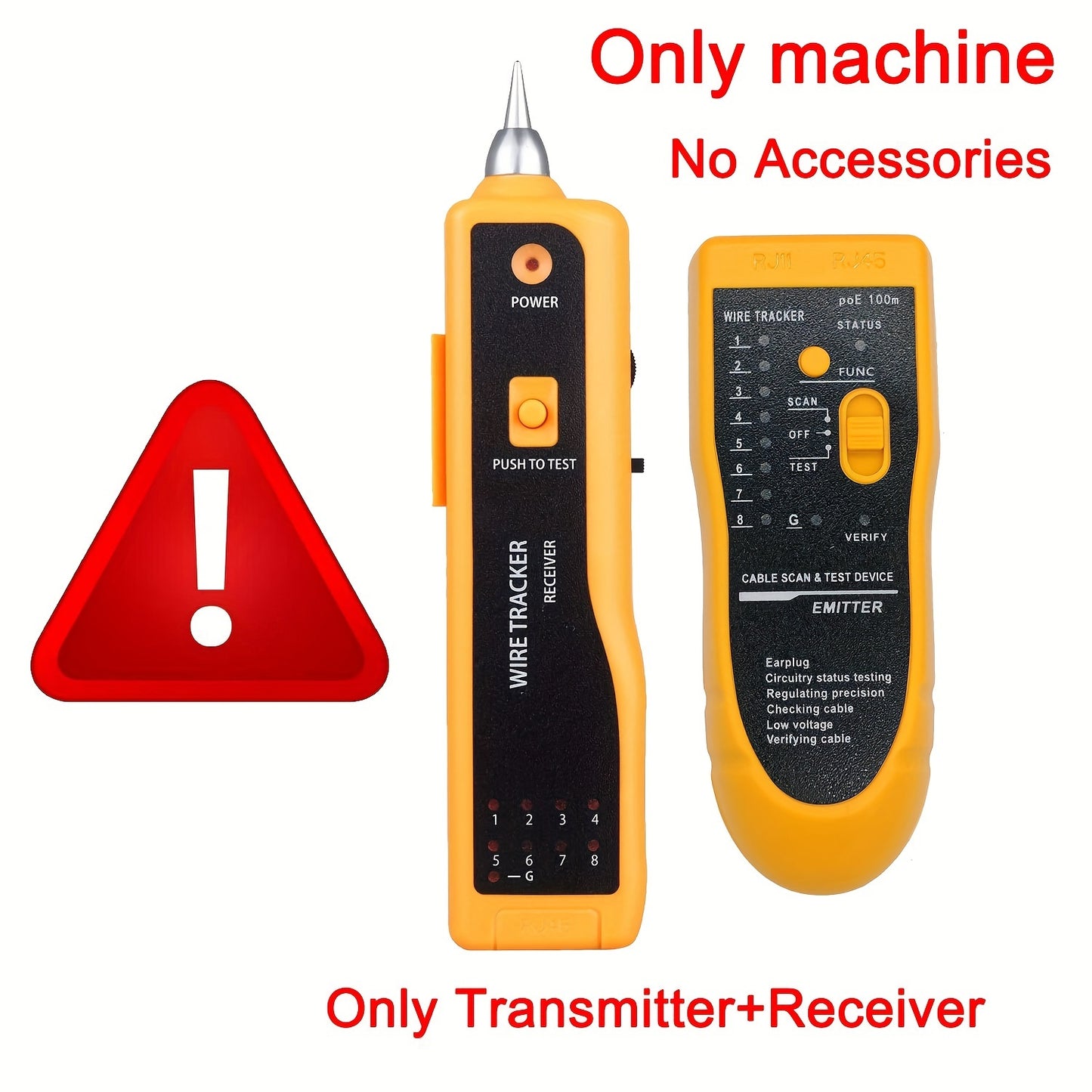 MythTiger Handheld Cable Tester for LAN, phone, internet, video, and data cables. Features automatic tone inspection, headset jack, and RJ45/RJ11 sockets. Battery powered (battery not