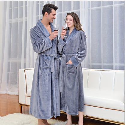 Thickened flannel bathrobe for autumn/winter, cozy unisex nightwear for home.