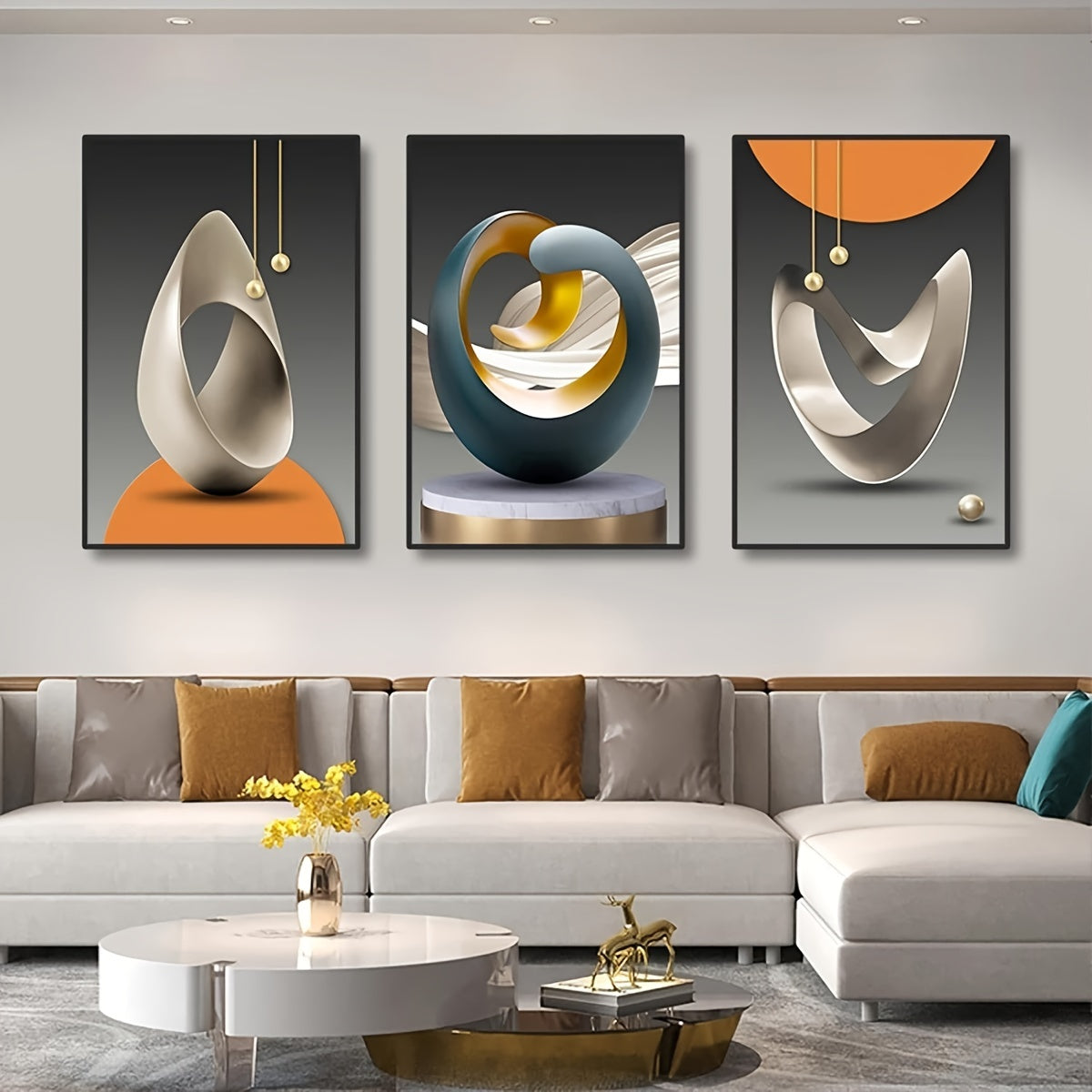 Set of 3 modern canvas posters, abstract geometric wall art for various rooms, no frames included.