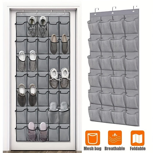 1pc Over The Door Shoe Storage Rack with 24/28 Deep Mesh Pockets and Shoe Storage Bag for Household Organization in Bedroom, Bathroom, Living Room, or Home.