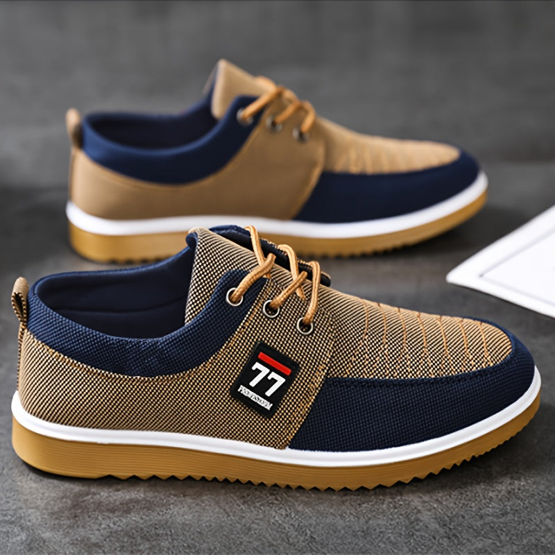 Stylish color block canvas skate shoes for outdoor activities, with non-slip soles and comfortable lace-up design.