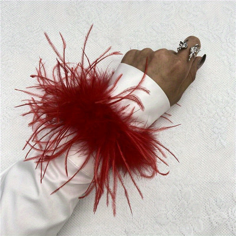 Ostrich Feather Wrist Cuffs Available in 20 Colors, Solid Color Carnival Slap Bracelets Perfect for Halloween Cosplay, Party Accessories, Non-Elastic Feather Anklet Bracelet