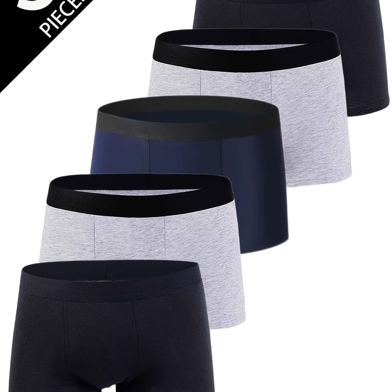 Set of 5 men's breathable underwear made of 95% cotton, stretchy, soft, and comfortable boxer shorts.