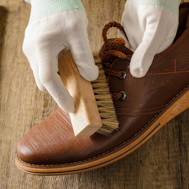 Set of Wooden Cleaning Brushes with Medium Firmness Pig Hair Bristles - Includes Laundry Scrubber and Mini Shoe Brush for Home Use, Eco-Friendly and Electricity-Free, Perfect for Patio Cleaning