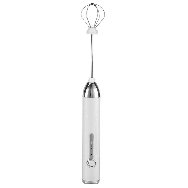 White Compact USB-Rechargeable Handheld Mixer and Milk Frother with Stainless Steel Whisk, Dual Interchangeable Heads for Egg Beating and Baking, 800mAh Lithium Battery, Perfect for Coffee and Cappuccino, Ideal for Household Baking Needs, Wireless Cream