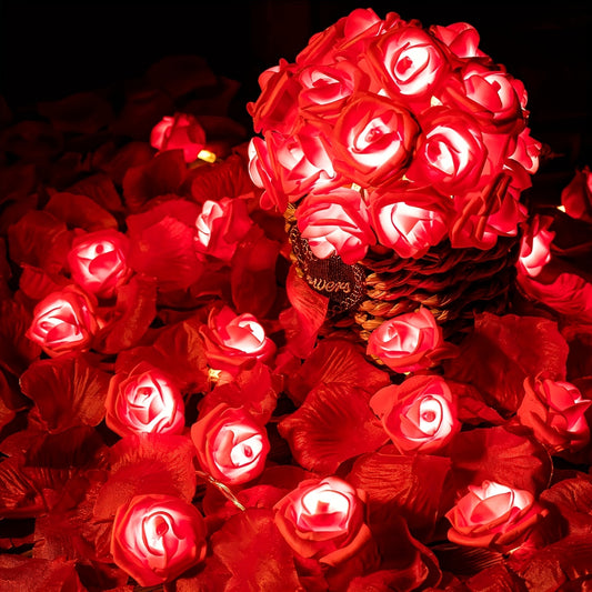 LED Red Roses, 149.96cm Valentine's Day Decor with 10 LEDs, Battery Operated, Romantic Floral Display for Holiday Decor.