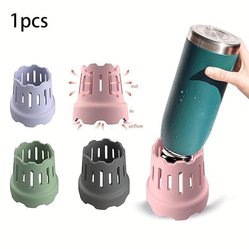 Fast-drying silicone holder for water bottles and cups - Multipurpose rack for glassware, mugs, and more - Simple to clean, can be stacked - Comes in four colors: green, gray, pink, and purple.