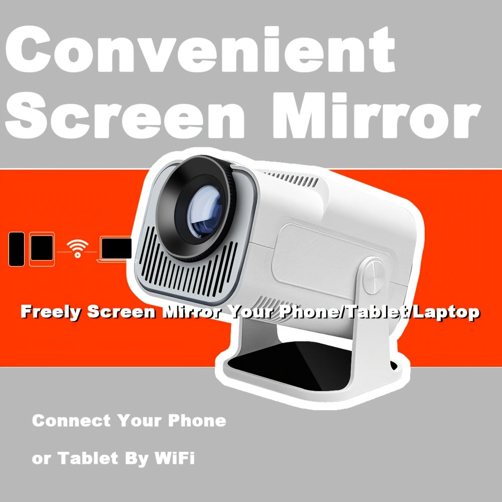 Compact Android 11 home projector with 720P resolution, Dual Band WiFi6, Wireless 5.0, 320ANSI brightness, Auto Keystone &180° rotation for portable cinema experience.