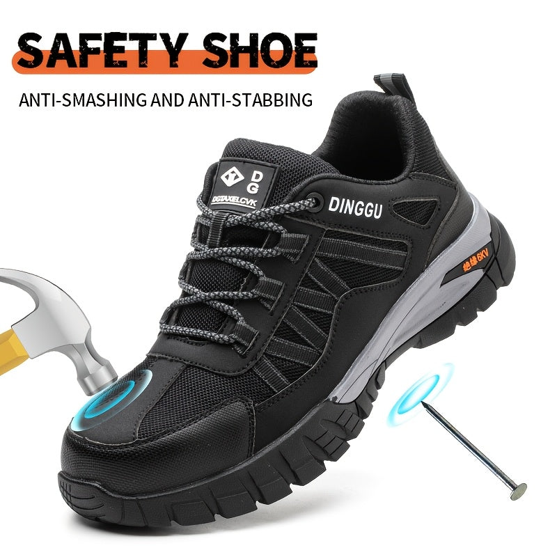 Durable men's steel toe work shoes with puncture-proof rubber sole for outdoor and industrial use, featuring anti-slip, breathable, and odor-resistant design.