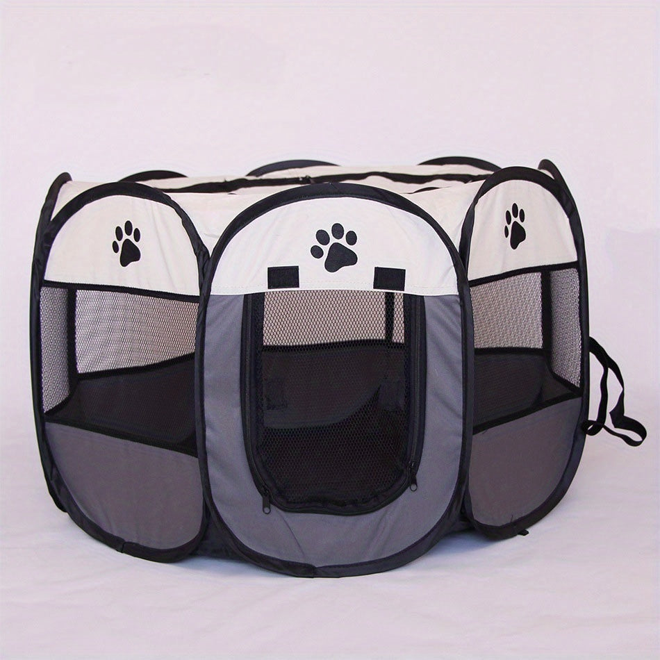 Pet cage with eight sides, folding and resistant to wear, made of Oxford cloth. Ideal for containing dogs and cats, providing a breathable space for pets.