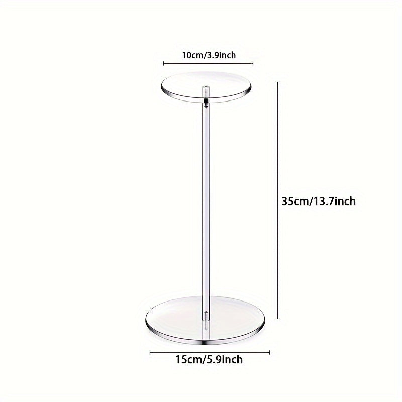 Introducing our sleek and minimalist 1pc Clear Acrylic Hat Display Stand. This freestanding and portable storage rack is perfect for organizing bucket hats, baseball caps, and wigs. With no electricity needed, it is ideal for use in the bedroom