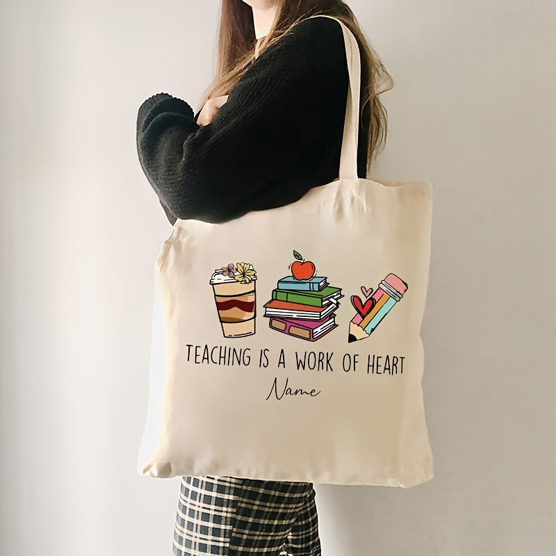 Customize your own canvas tote bag with your name for a unique and practical accessory perfect for teacher life. This shoulder bag is ideal for shopping, traveling, and everyday use, making it the best gift for teachers.