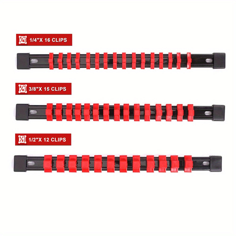 Organize your sockets with the Socket Organizer Tool - High-Quality Socket Bracket Set compatible with 1/4 Inch, 3/8 Inch, and 1/2 Inch sizes.