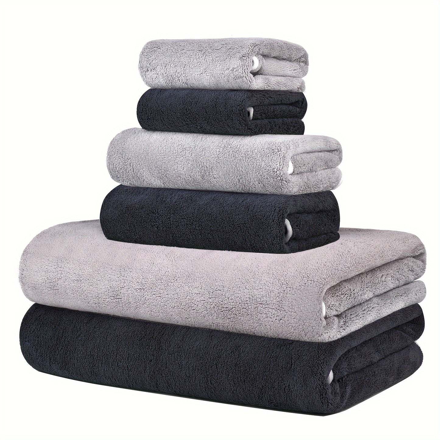 6pc Ultra-Soft Microfiber Towel Set - Quick Dry & Absorbent - Bath, Hand & Washcloths - Ideal for Home, Gym, Travel