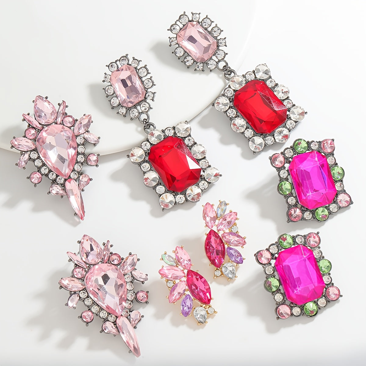 Surprise Her with a Stunning Valentine's Day Gift - Chic Pink and Red Rhinestone Earrings, featuring Unique Oval and Teardrop Shapes adorned with Sparkling Details, Made of High-Quality Alloy with Stainless Steel Posts, Perfect for Special Events and