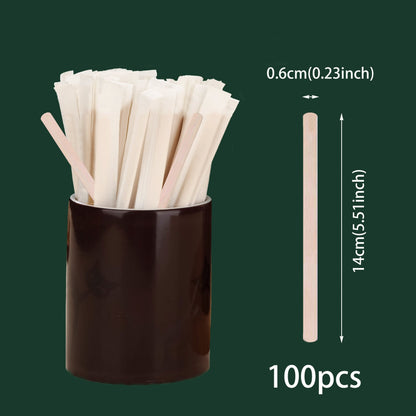 Ecowood Disposable Coffee Stirrers - Biodegradable Wooden Sticks for Beverages, Espresso, Tea - Drink Mixing Sticks available in packs of 50 or 100 pieces.