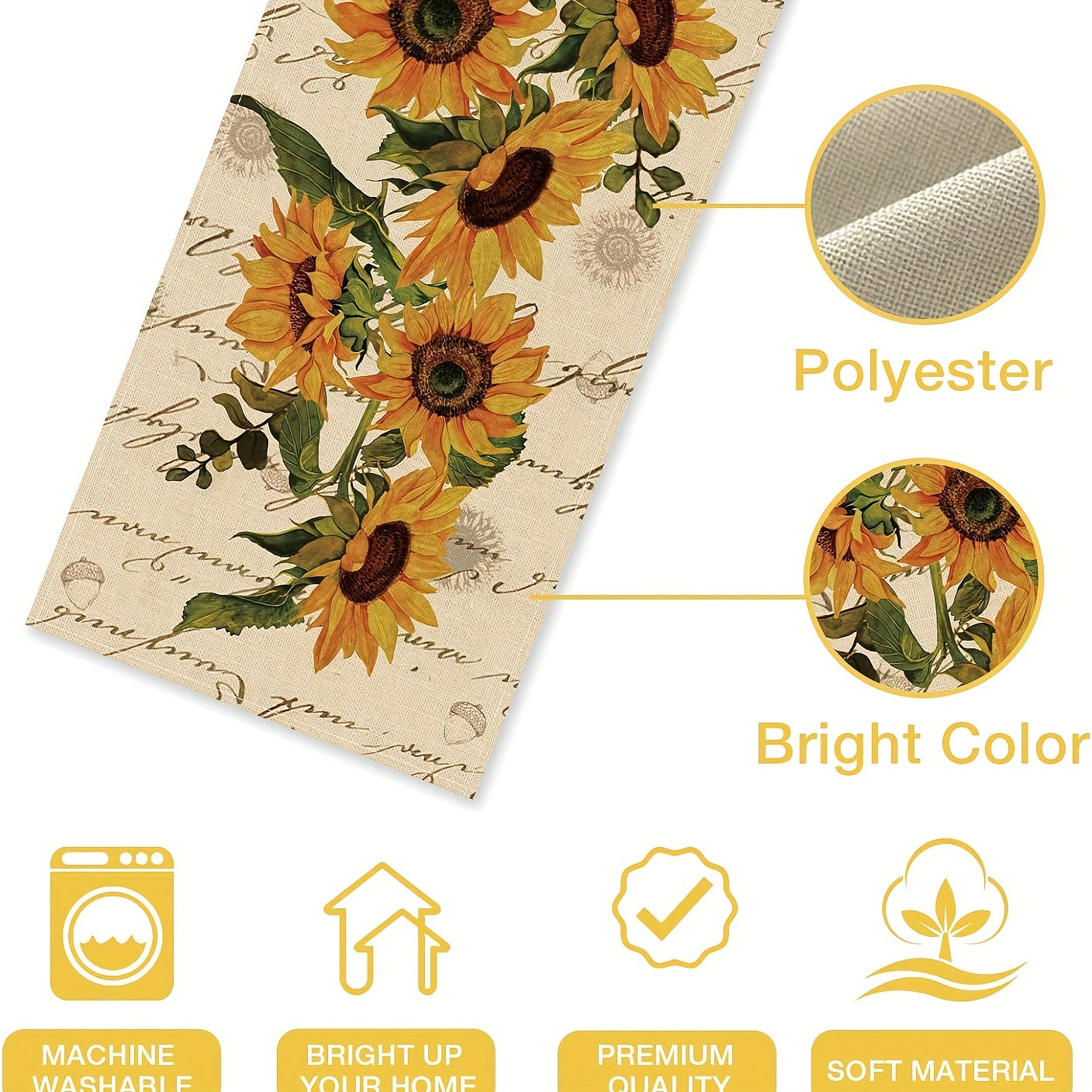 1pc Fall Sunflower Table Runner, Oil and Stain Resistant. Perfect for Home and Restaurant Use. Ideal for Seasonal Floral Decor in Kitchen or Dining Room.