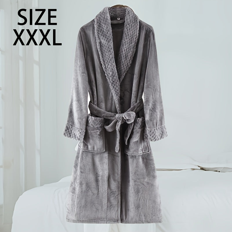 Thickened flannel bathrobe for autumn/winter, cozy unisex nightwear for home.