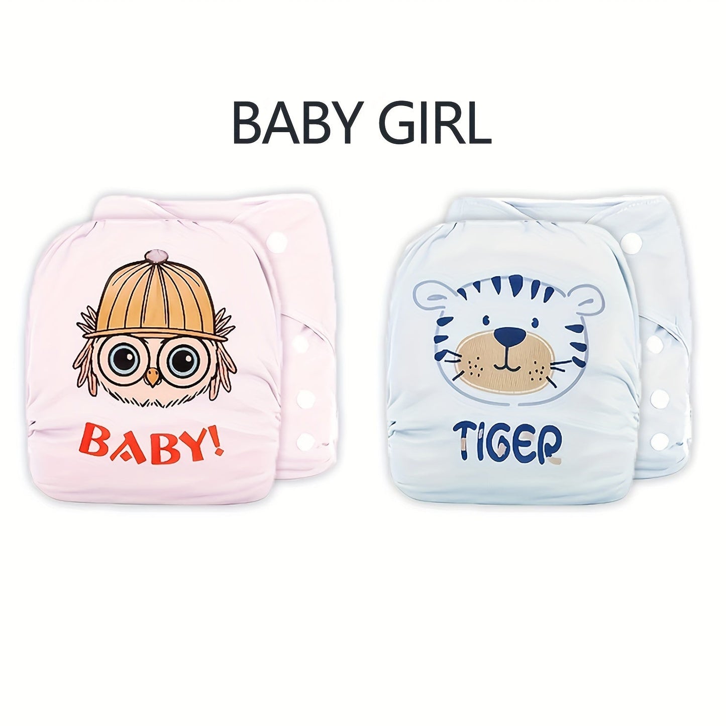 Reusable training pants for babies and toddlers aged 0-3 years come in a 2-pack set. These polyester cloth diapers feature adjustable snaps and are the ideal holiday gift. Choose from unisex designs including Penguin, Tiger, Prince, and Dreamer.