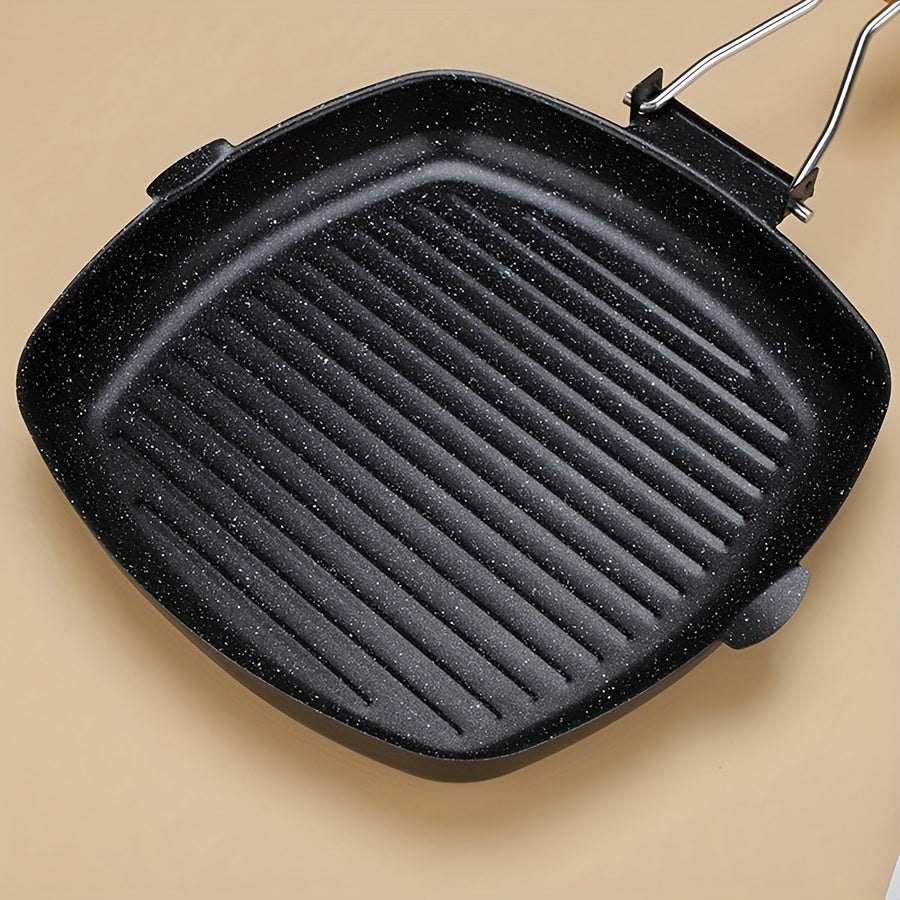 Meizhu Single Meal Cooking: Cast Iron Skillet Non-Stick Grill Pan with Wooden Handle - Oven Safe Griddle for Steaks and Breakfast, Perfect for Gas Stove Compatibility