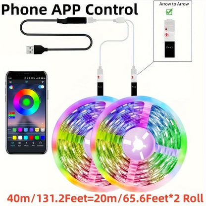 Intelligent RGB LED strip lights powered by USB, featuring music synchronization, app control, customizable modes, timer function - ideal for home decoration and creating a festive