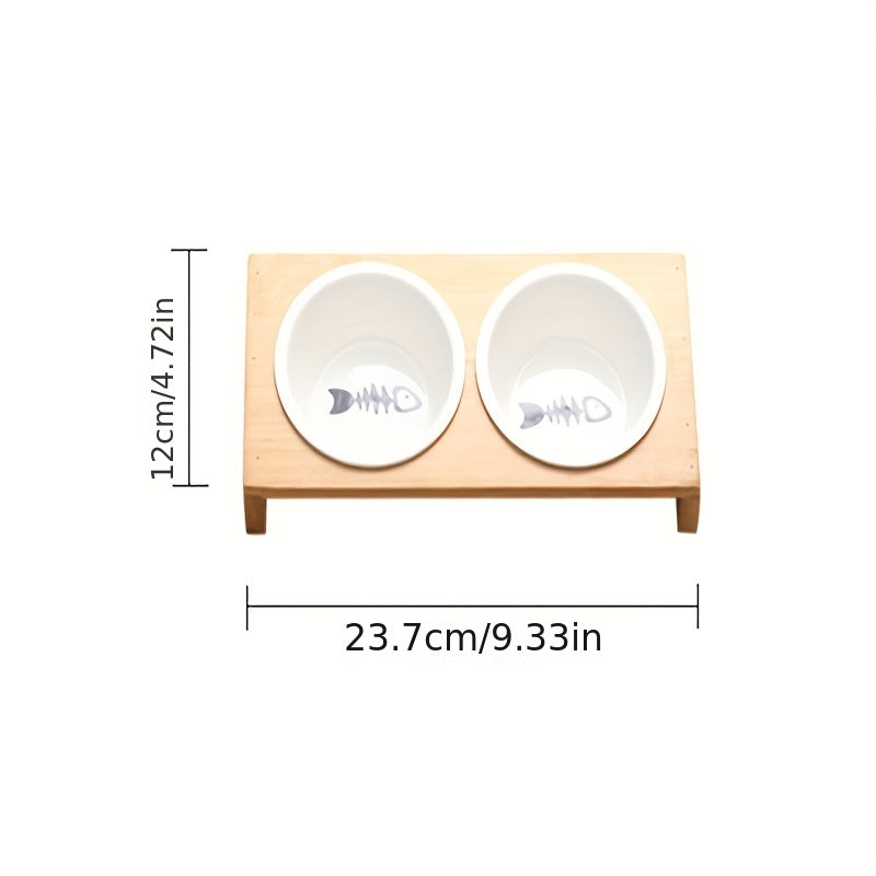 Ceramic Cat Bowls with Bamboo Stand: Ideal for Indoor Cats!