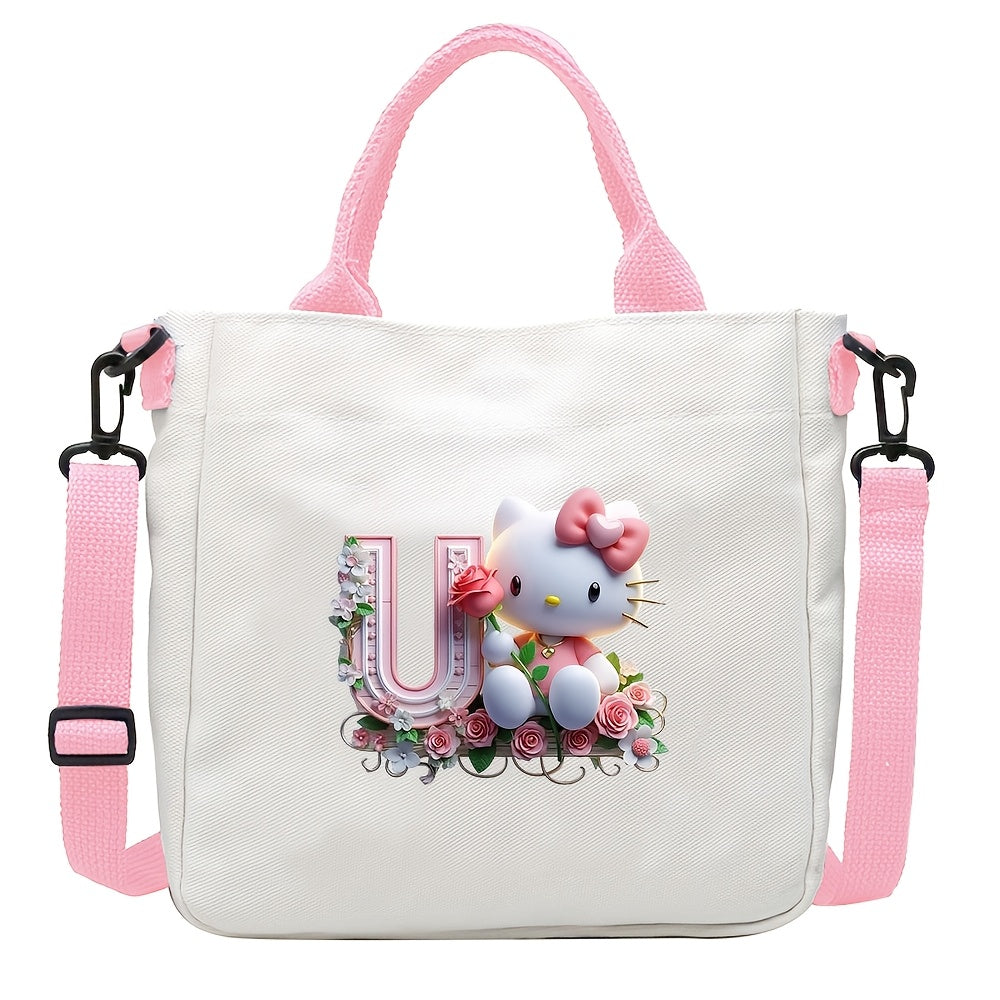 Sanrio Hello Kitty A-Z Letter Design Crossbody Bag with 26 Options, Cute Cartoon Pink, Large Capacity, Lightweight, Ideal for Daily Use.